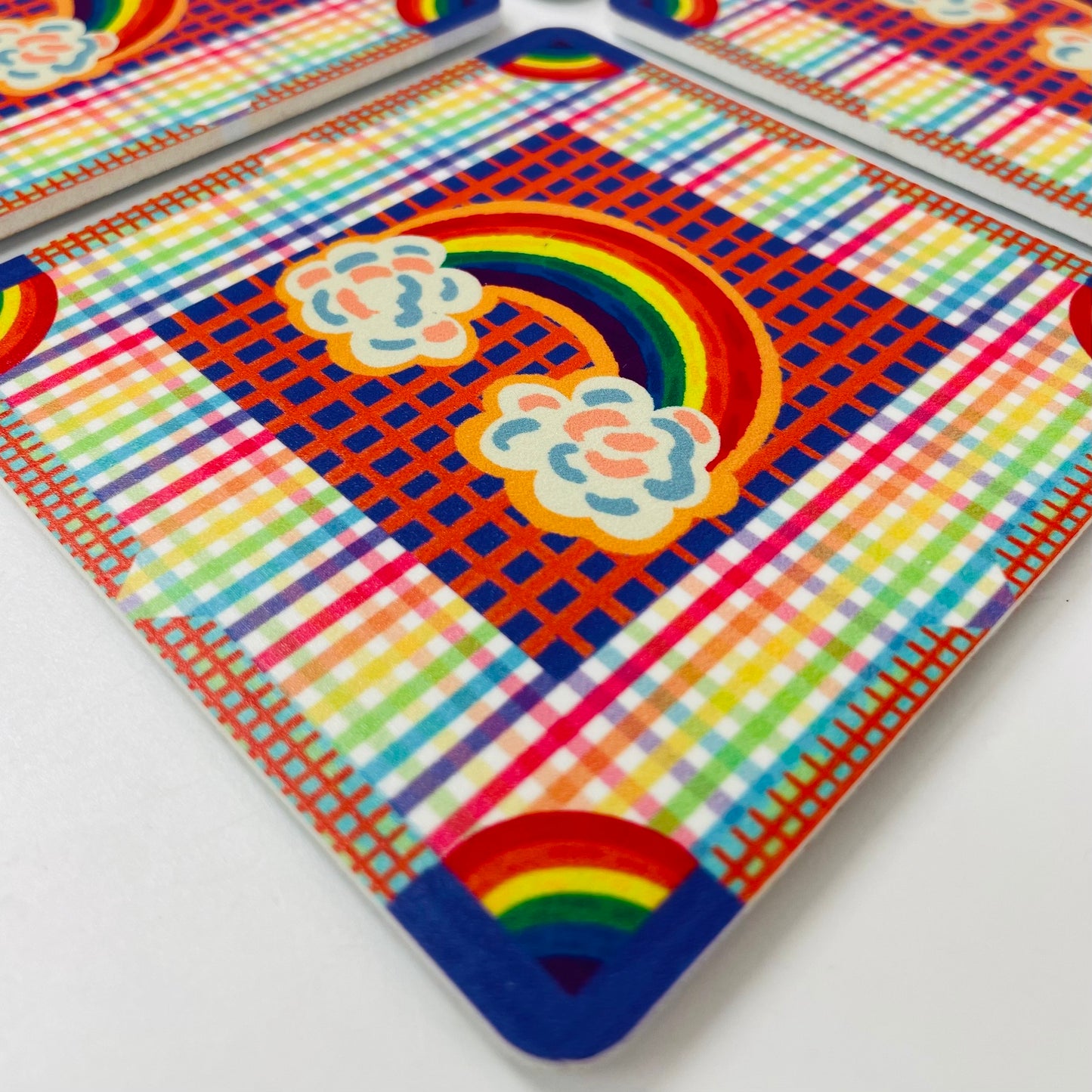 Coasters Set: Rainbow Plaid Party