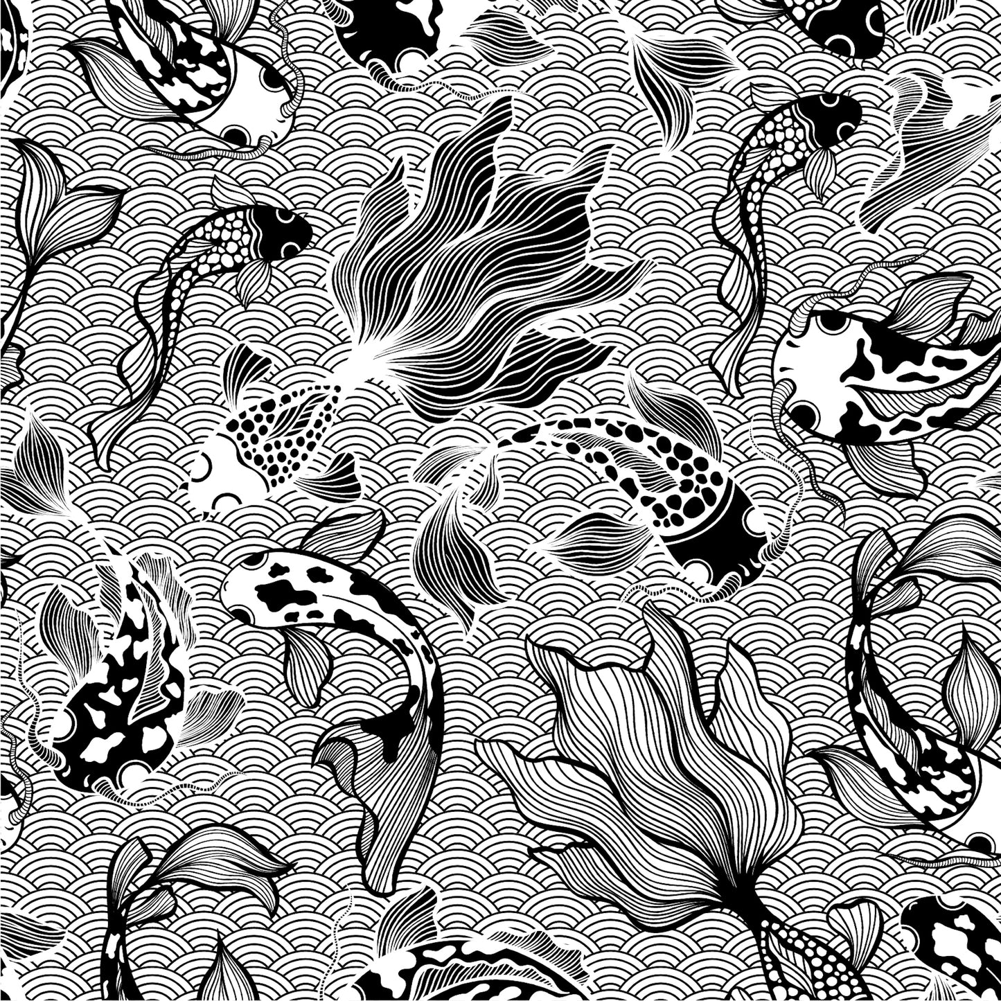 Art Tiles: Koi Traditional (B&W)