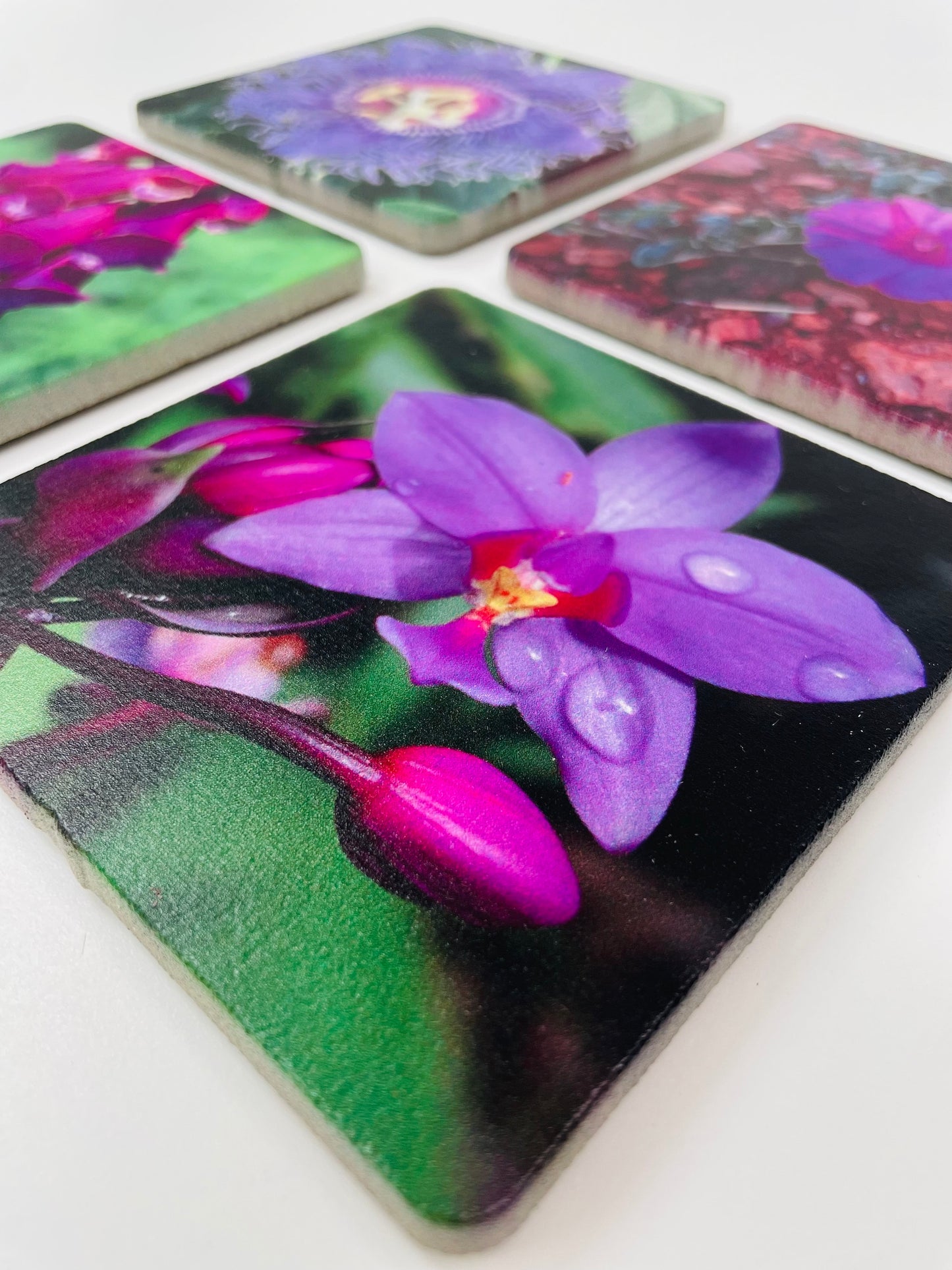 Art Coasters Set: Purple Flowers