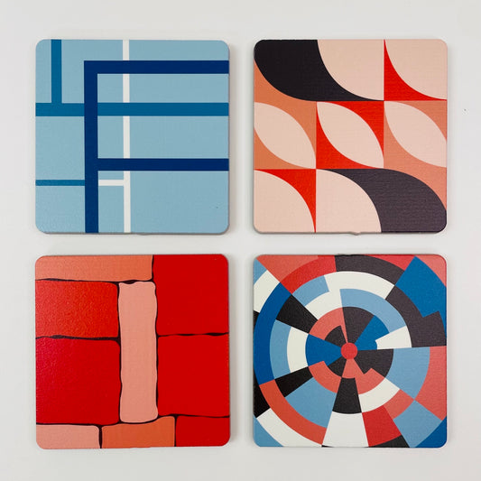 Art Coasters Set: Oranges & Blues