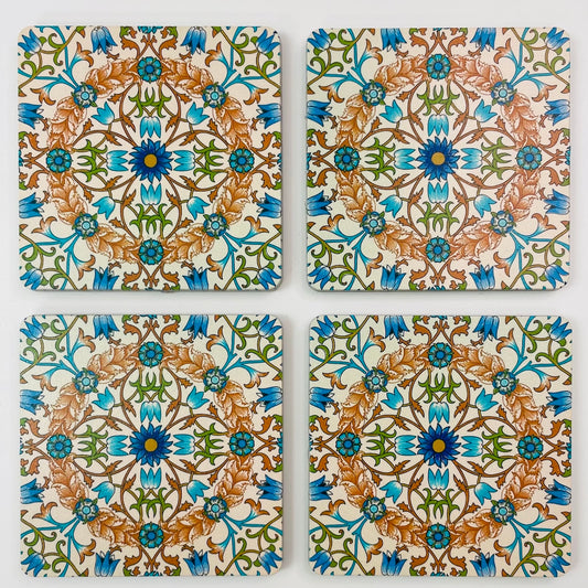 Art Coasters Set: Vine pattern (Blue Daisies) by William Morris